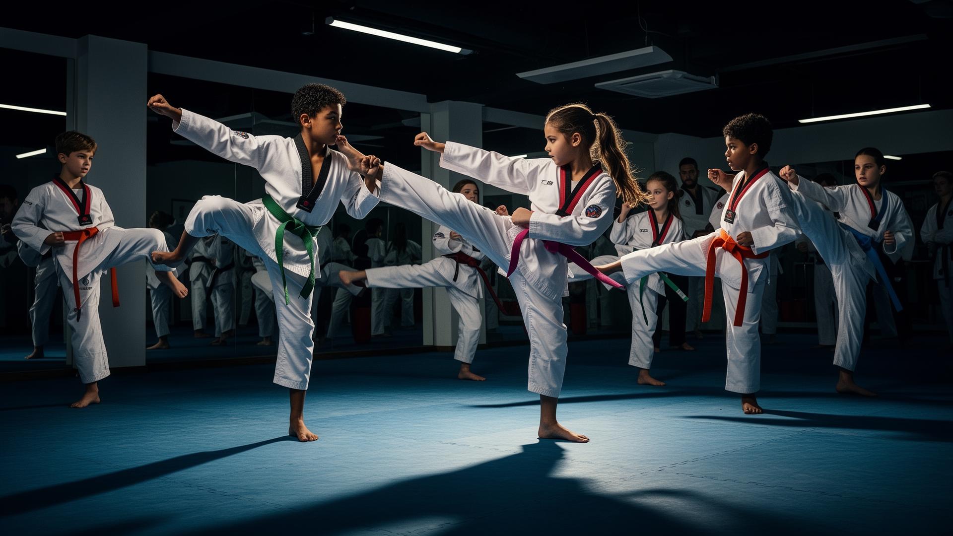 Students training Olympic-style Taekwondo at Lakewood TKD